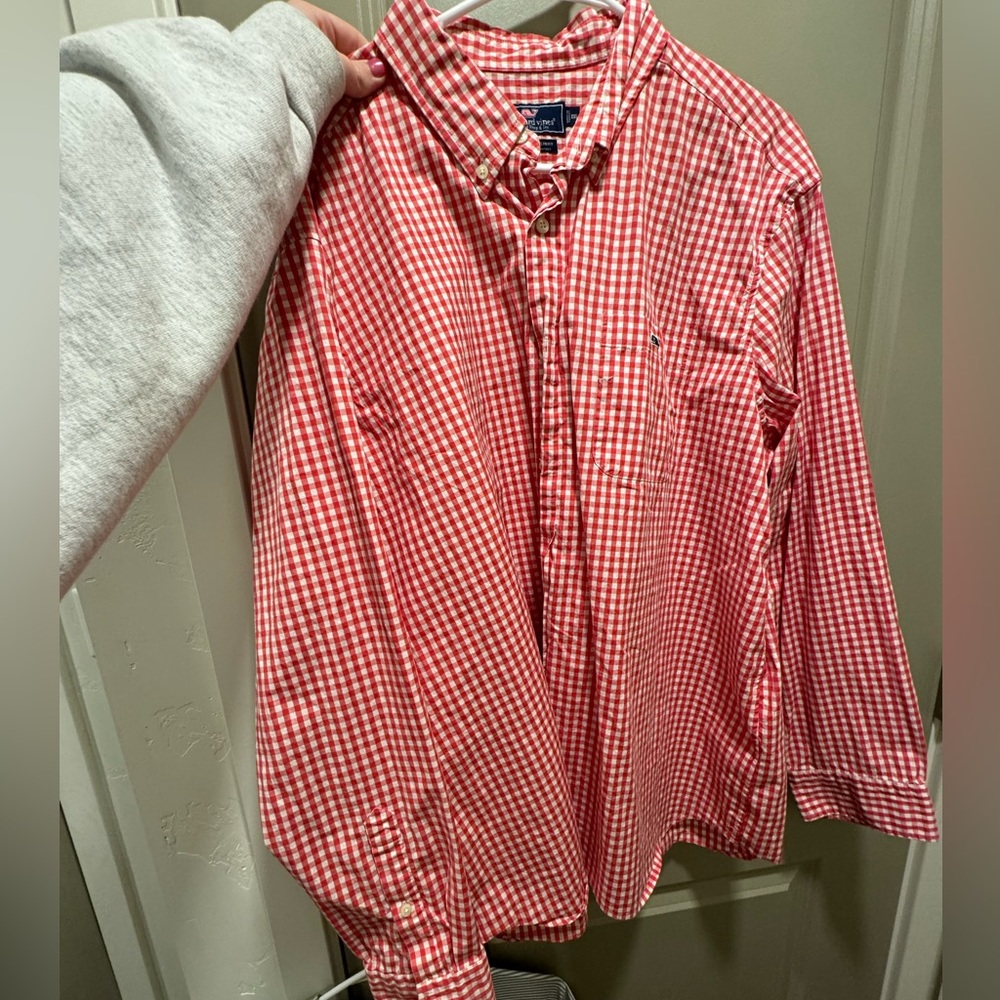 Vineyard Vines checked red and white button down shirt